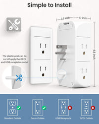 Mifaso 3-Sided Multi Plug Power Strip, Wall Extender with Shelf, Night Light & Surge Protector, USB Wall Charger with 5 AC Wide Space Outlets and 3 USB & 1 C Port, White
