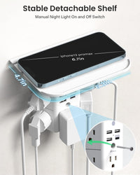 Mifaso 3-Sided Multi Plug Power Strip, Wall Extender with Shelf, Night Light & Surge Protector, USB Wall Charger with 5 AC Wide Space Outlets and 3 USB & 1 C Port, White