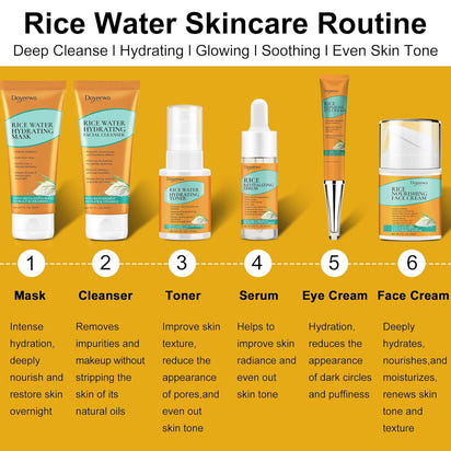 Skin Care Set,6Pcs Women Teen Glass Skincare w/Korean Rice Extract,Hydrate Glow Repair Anti-Aging Facial Routine Kit Gift for Women Mom Wife Teenage Girl Trendy Stuff Christmas Gifts Stocking Stuffers