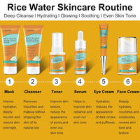 Skin Care Set,6Pcs Women Teen Glass Skincare w/Korean Rice Extract,Hydrate Glow Repair Anti-Aging Facial Routine Kit Gift for Women Mom Wife Teenage Girl Trendy Stuff Christmas Gifts Stocking Stuffers