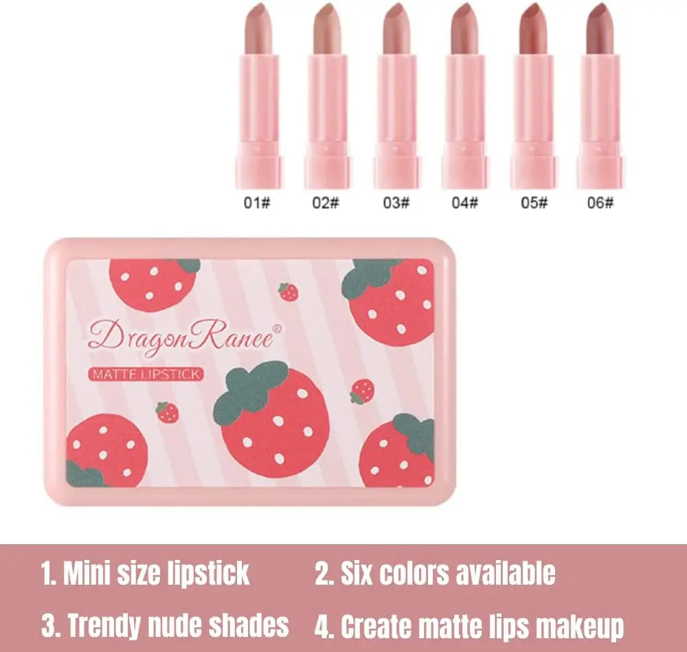 6 Colors Matte Lipstick Set, Matte Lipsticks, Mini Size Lipstick, Waterproof，Long Lasting Matte Velvet Lipstick